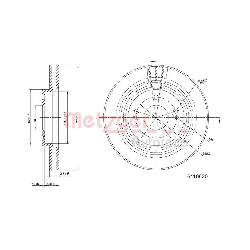 Bremsscheibe METZGER 6110620 für HYUNDAI, Vorderachse
