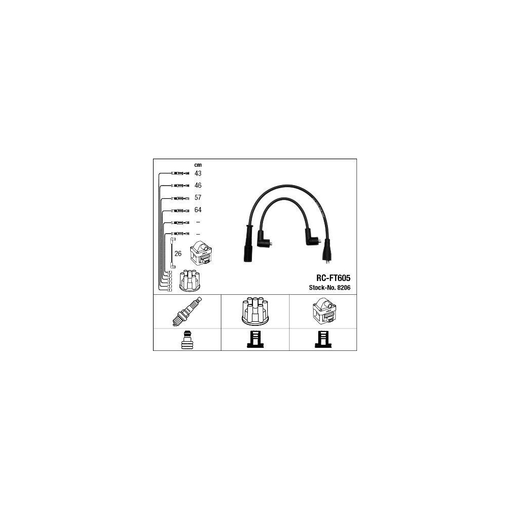 Z&uuml;ndleitungssatz NGK 8206 f&uuml;r, f&uuml;r Fahrzeuge mit Z&uuml;ndverteiler
