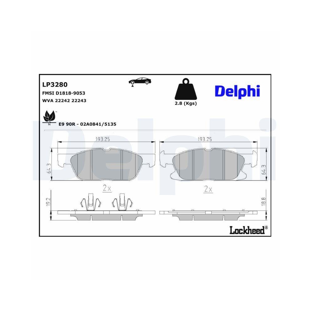 DELPHI LP3280 Bremsbelagsatz, Scheibenbremse f&uuml;r FORD USA, Vorderachse