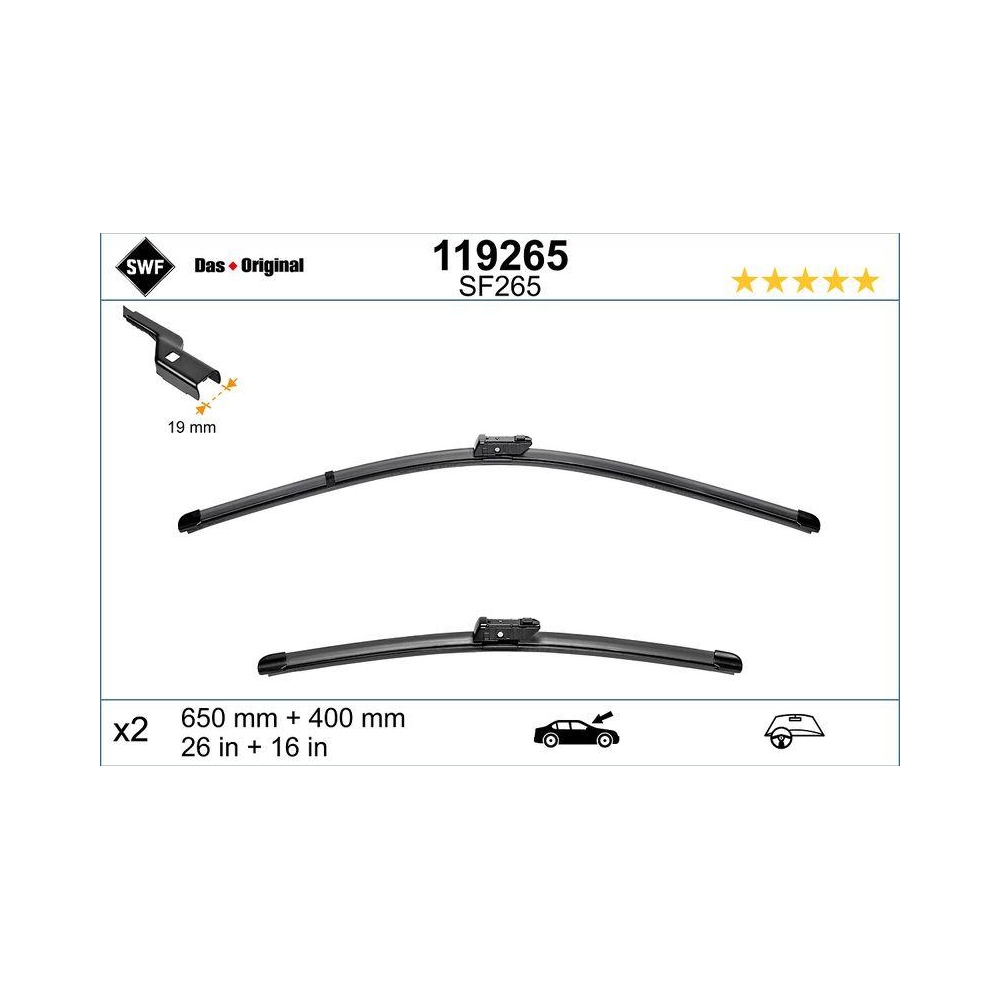 Wischblatt SWF 119265 DAS ORIGINAL SET für CITROËN FIAT OPEL PEUGEOT, vorne