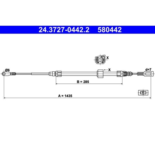 Seilzug, Feststellbremse ATE 24.3727-0442.2 f&uuml;r MERCEDES-BENZ VAG, vorne