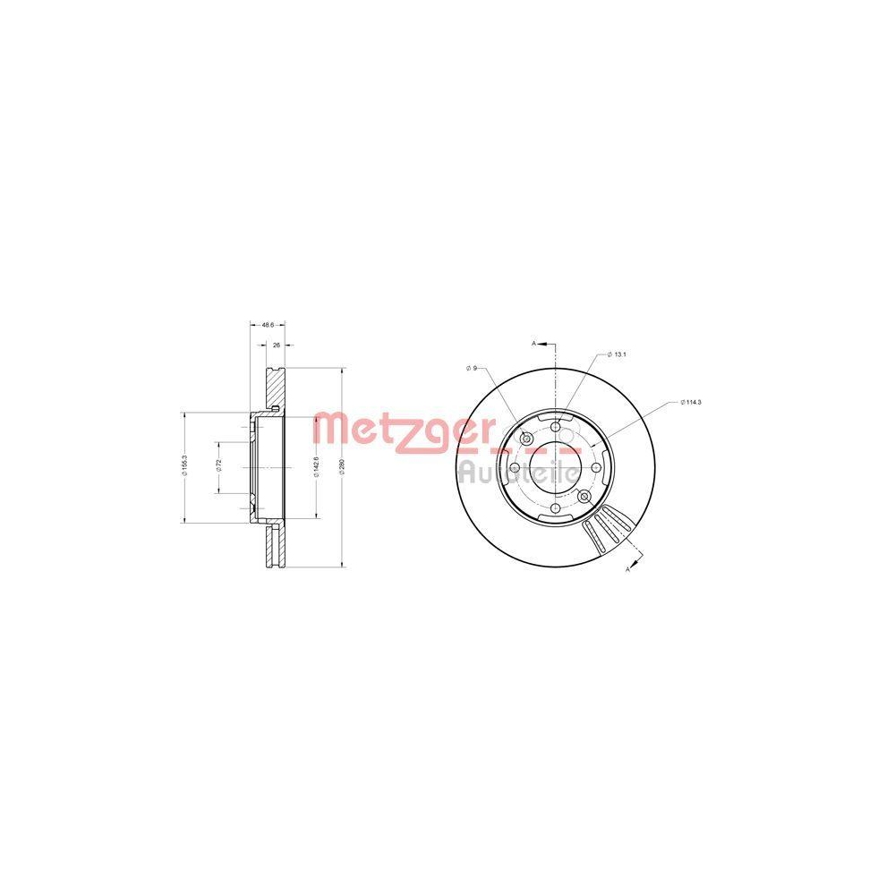 Bremsscheibe METZGER 6110636 für KIA, Vorderachse