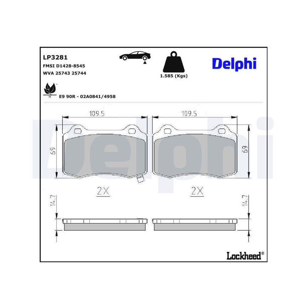 DELPHI LP3281 Bremsbelagsatz, Scheibenbremse f&uuml;r HYUNDAI, Hinterachse