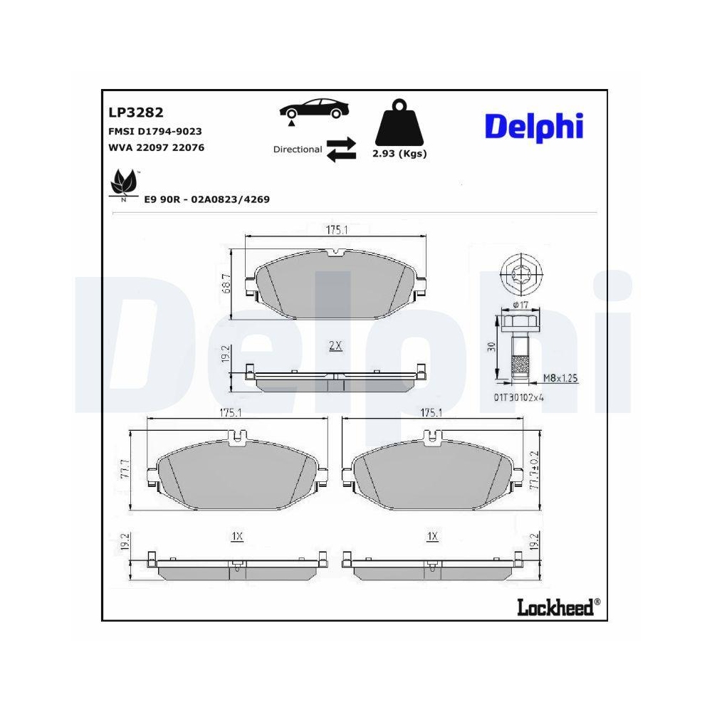DELPHI LP3282 Bremsbelagsatz, Scheibenbremse f&uuml;r MERCEDES-BENZ, Vorderachse