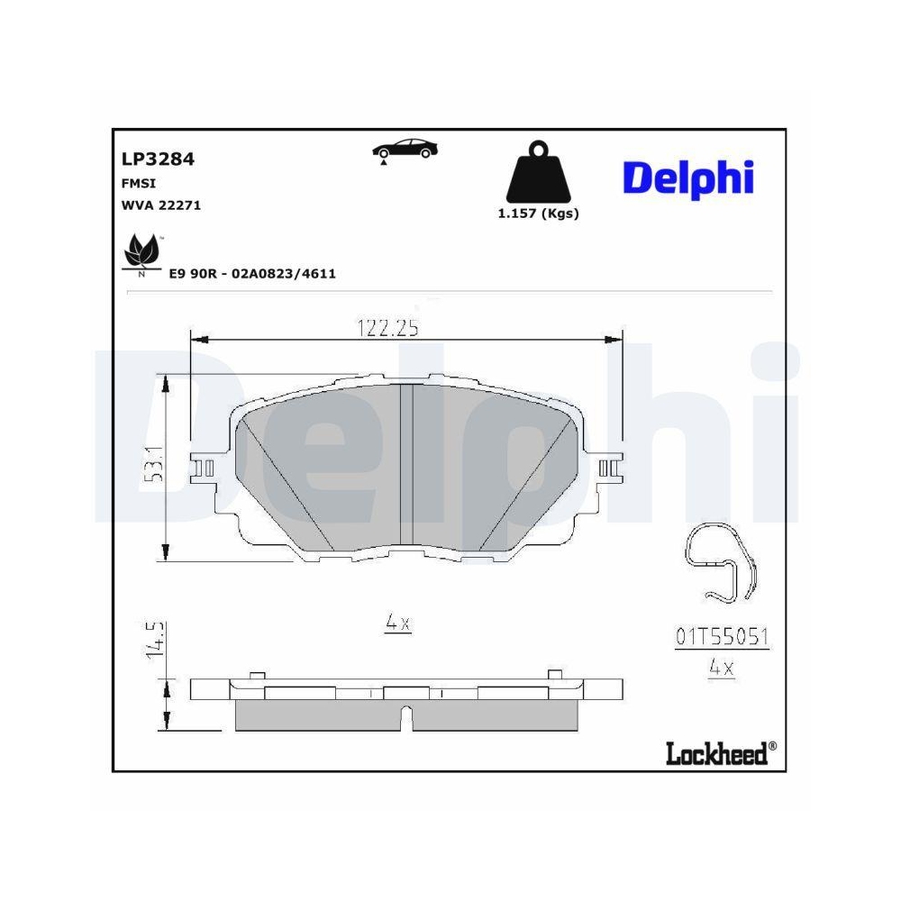 DELPHI LP3284 Bremsbelagsatz, Scheibenbremse f&uuml;r FIAT MAZDA ABARTH, Vorderachse
