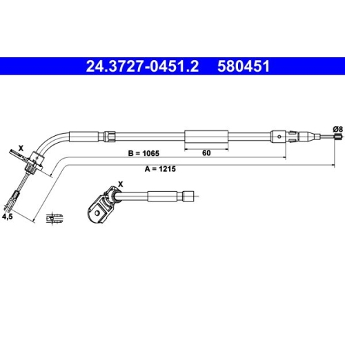 Seilzug, Feststellbremse ATE 24.3727-0451.2 für MERCEDES-BENZ, hinten rechts