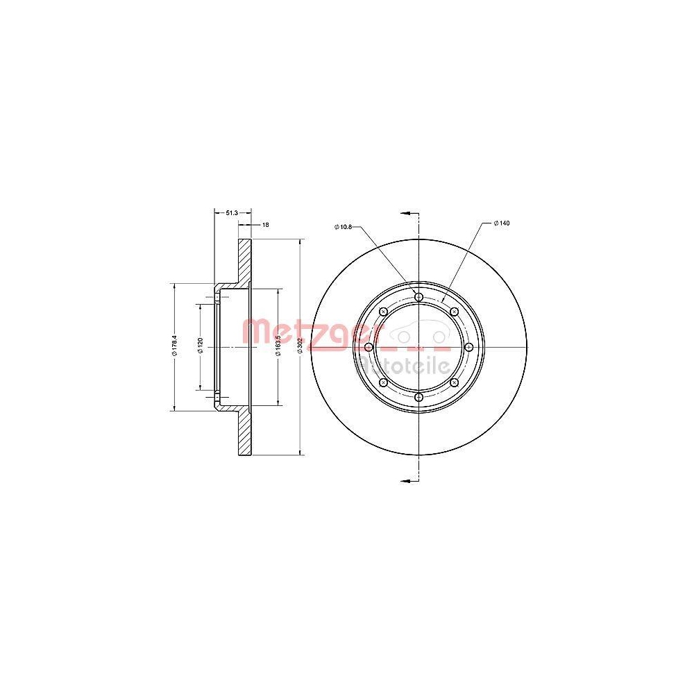 Bremsscheibe METZGER 6110686 f&uuml;r NISSAN OPEL RENAULT, Hinterachse