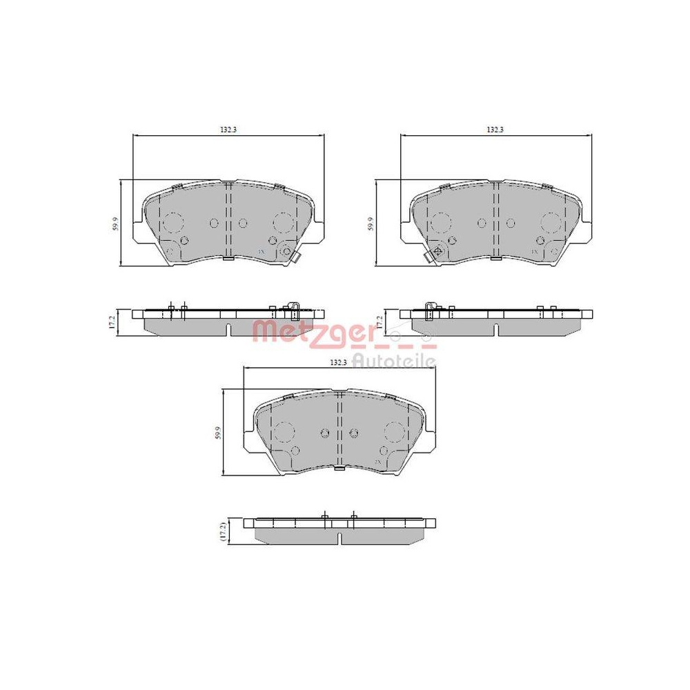 Bremsbelagsatz, Scheibenbremse METZGER 1170817 f&uuml;r HYUNDAI KIA, Vorderachse