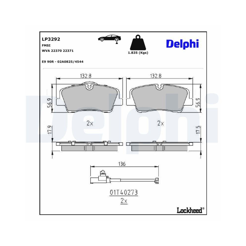 DELPHI LP3292 Bremsbelagsatz, Scheibenbremse f&uuml;r HYUNDAI, Hinterachse