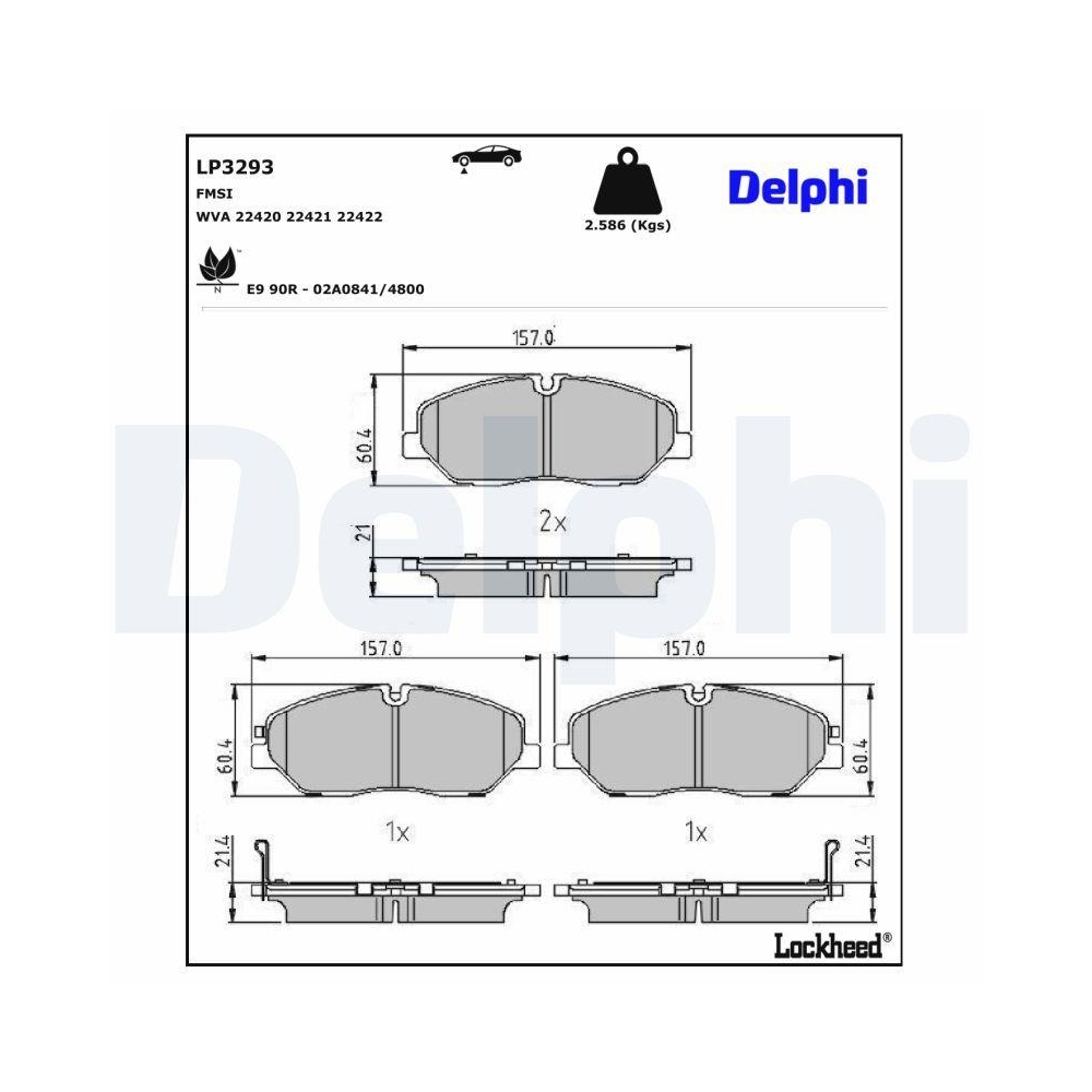 DELPHI LP3293 Bremsbelagsatz, Scheibenbremse f&uuml;r HYUNDAI, Vorderachse