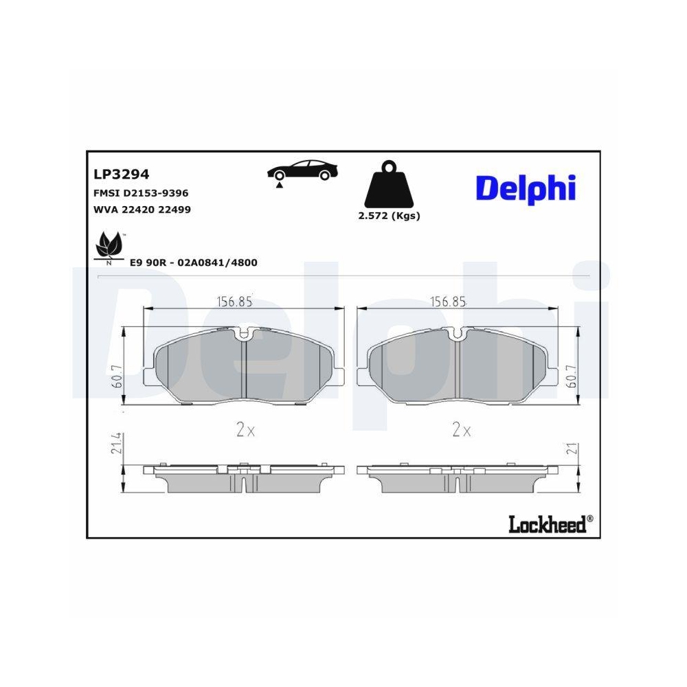 DELPHI LP3294 Bremsbelagsatz, Scheibenbremse f&uuml;r HYUNDAI, Vorderachse