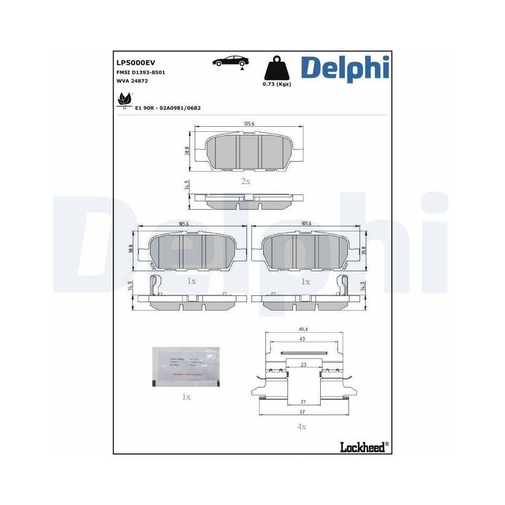 DELPHI LP5000EV Bremsbelagsatz, Scheibenbremse f&uuml;r NISSAN INFINITI, Hinterachse