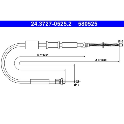 Seilzug, Feststellbremse ATE 24.3727-0525.2 f&uuml;r FIAT, hinten rechts