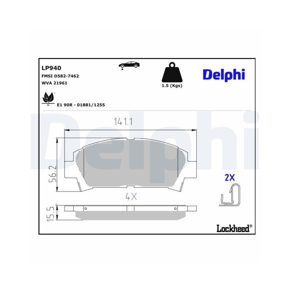 DELPHI LP940 Bremsbelagsatz, Scheibenbremse für TOYOTA, Vorderachse