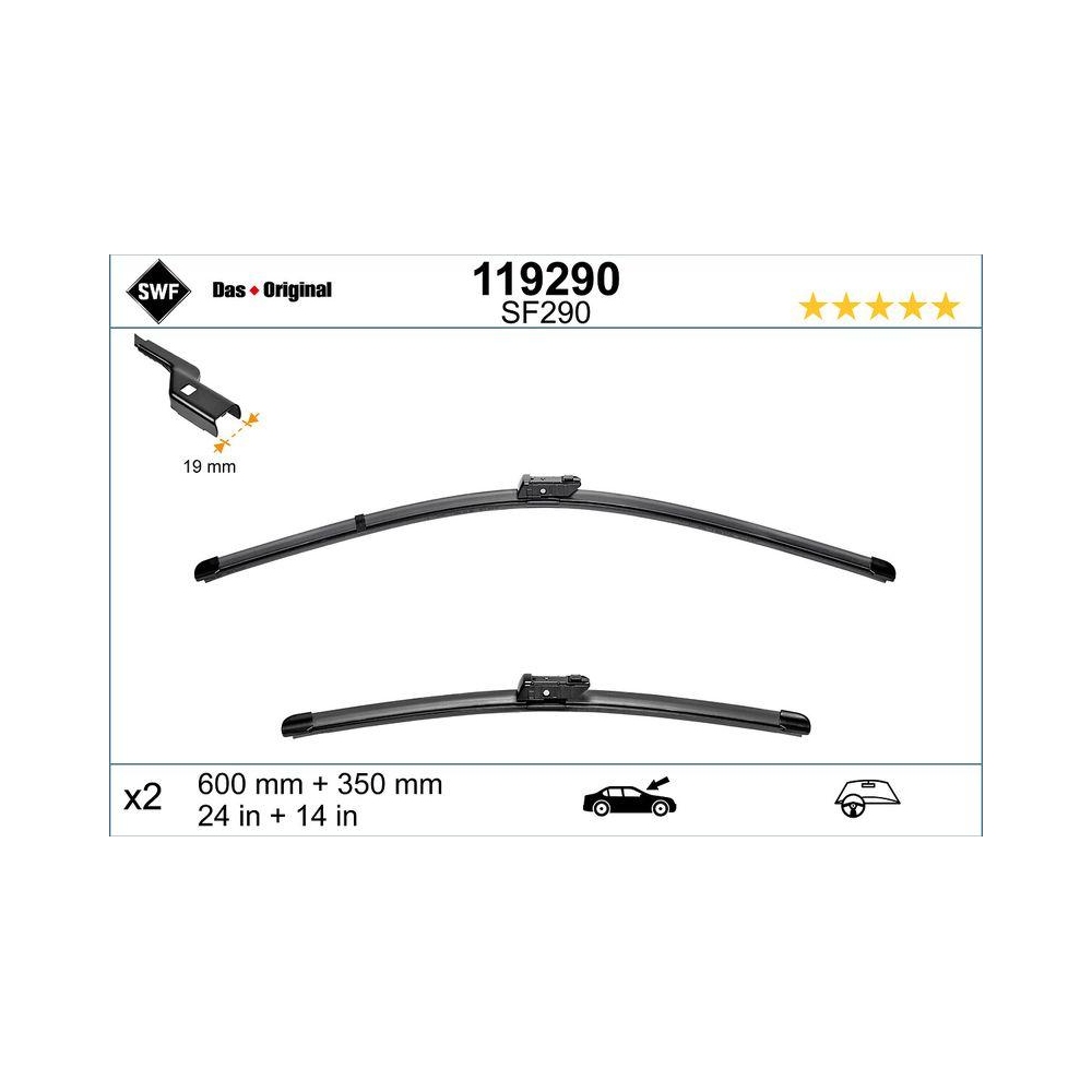 Wischblatt SWF 119290 DAS ORIGINAL SET für FIAT FORD RENAULT ABARTH, vorne