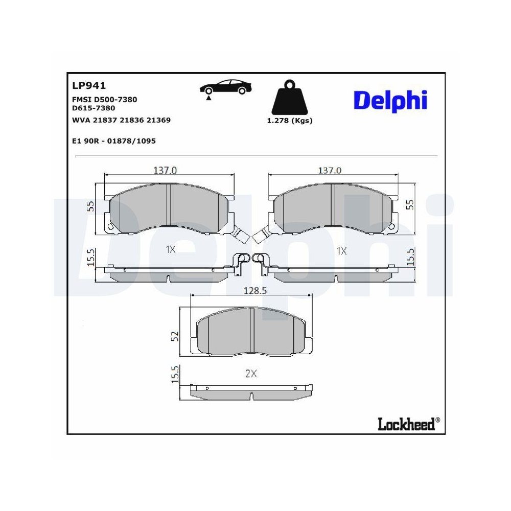 DELPHI LP941 Bremsbelagsatz, Scheibenbremse f&uuml;r TOYOTA, Vorderachse