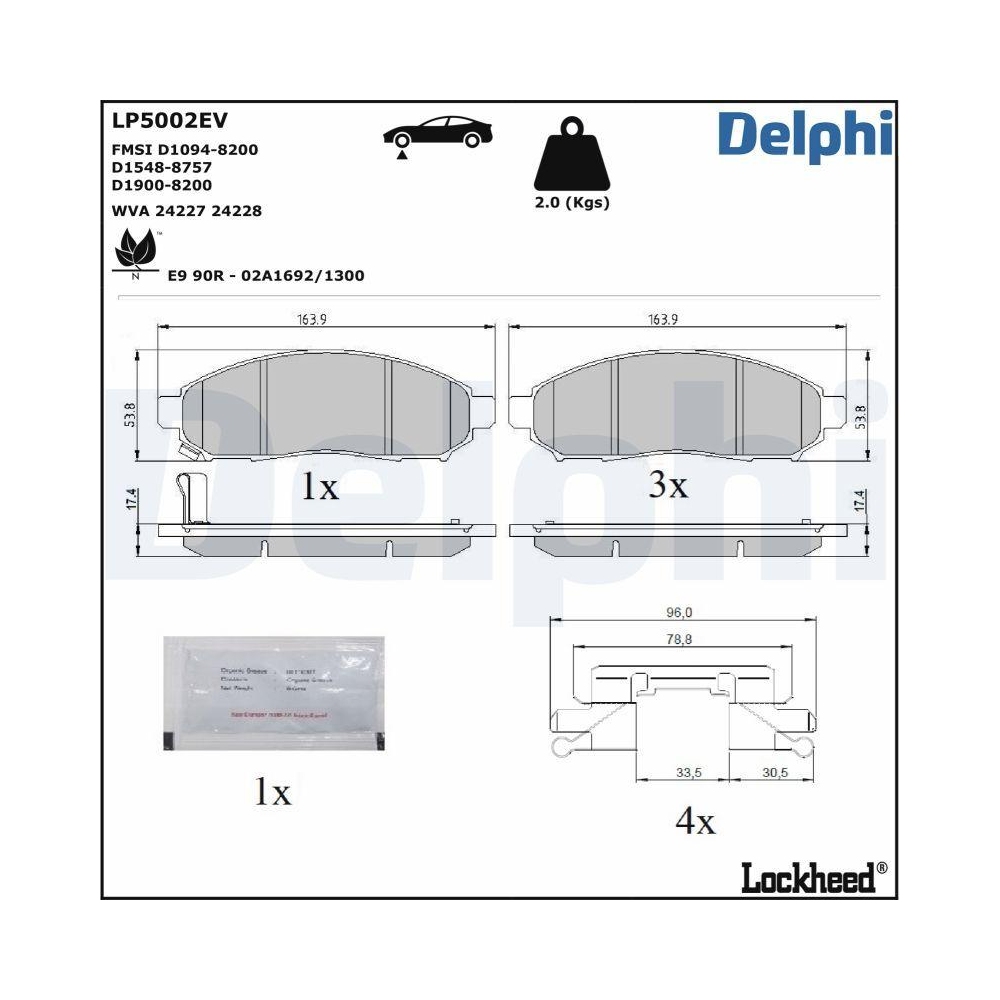 DELPHI LP5002EV Bremsbelagsatz, Scheibenbremse f&uuml;r NISSAN, Vorderachse