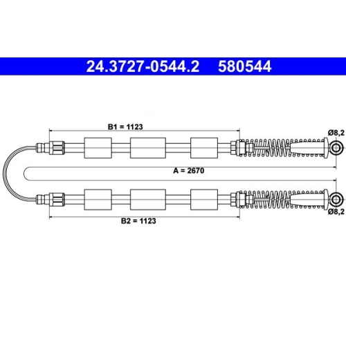 Seilzug, Feststellbremse ATE 24.3727-0544.2 f&uuml;r FIAT, hinten