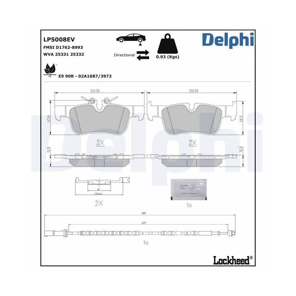DELPHI LP5008EV Bremsbelagsatz, Scheibenbremse f&uuml;r BMW MINI BMW (BRILLIANCE)