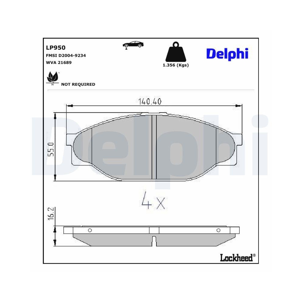 DELPHI LP950 Bremsbelagsatz, Scheibenbremse f&uuml;r TOYOTA, Vorderachse