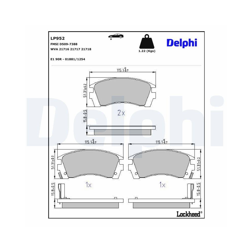 DELPHI LP952 Bremsbelagsatz, Scheibenbremse f&uuml;r NISSAN, Vorderachse