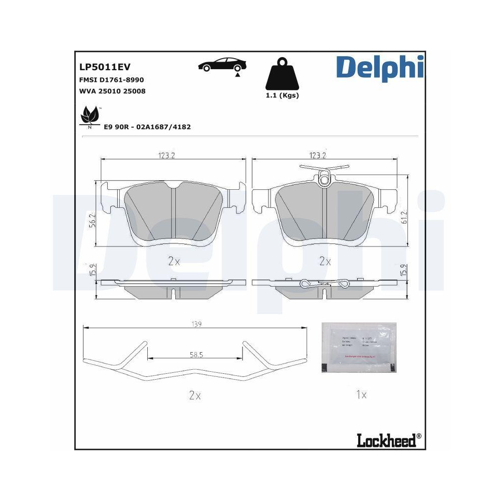 DELPHI LP5011EV Bremsbelagsatz, Scheibenbremse f&uuml;r AUDI SEAT SKODA VW AUDI (FAW)
