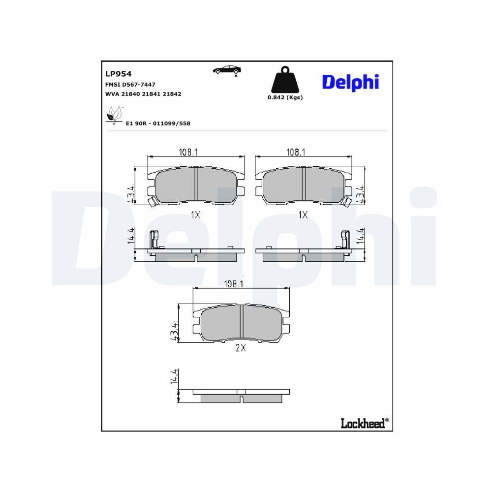 DELPHI LP954 Bremsbelagsatz, Scheibenbremse für MITSUBISHI, Hinterachse