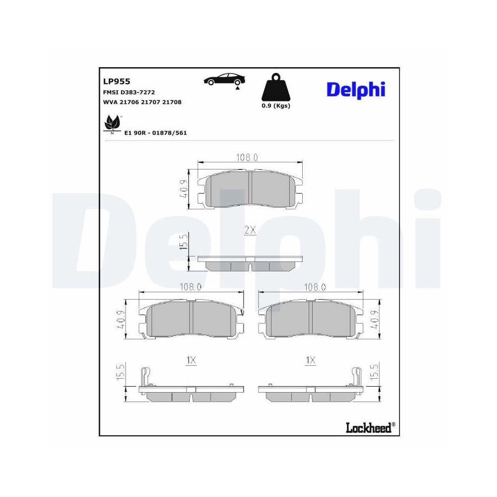 DELPHI LP955 Bremsbelagsatz, Scheibenbremse für CHRYSLER DODGE MITSUBISHI