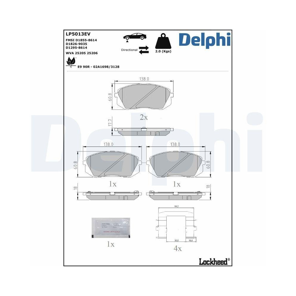 DELPHI LP5013EV Bremsbelagsatz, Scheibenbremse f&uuml;r KIA, Vorderachse
