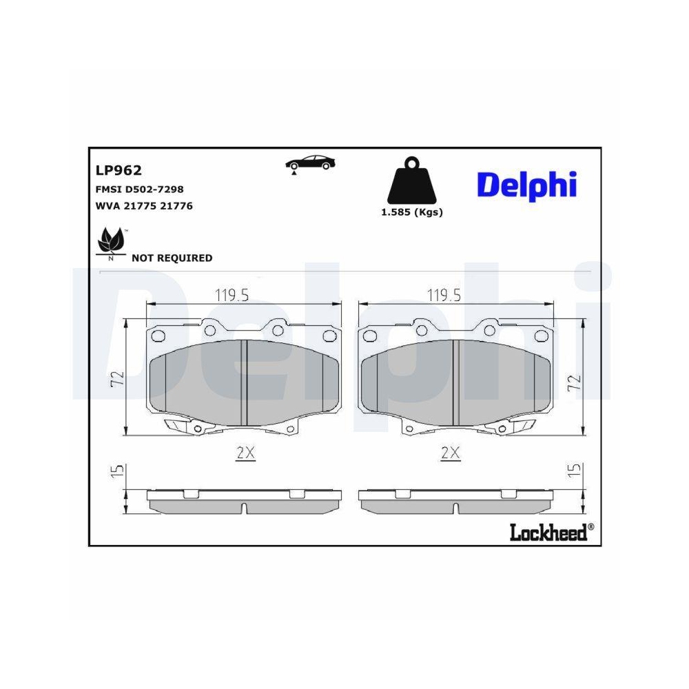 DELPHI LP962 Bremsbelagsatz, Scheibenbremse f&uuml;r TOYOTA LEXUS, Vorderachse