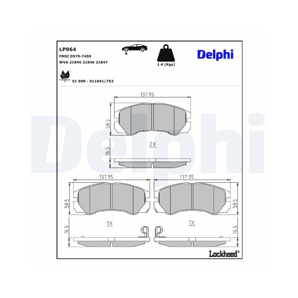 DELPHI LP964 Bremsbelagsatz, Scheibenbremse f&uuml;r ISUZU OPEL VAUXHALL, Vorderachse