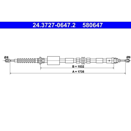 Seilzug, Feststellbremse ATE 24.3727-0647.2 f&uuml;r FORD, hinten