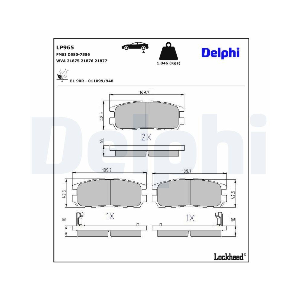 DELPHI LP965 Bremsbelagsatz, Scheibenbremse f&uuml;r ISUZU OPEL VAUXHALL, Hinterachse