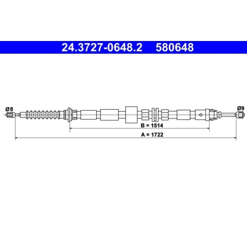 Seilzug, Feststellbremse ATE 24.3727-0648.2 f&uuml;r FORD, hinten