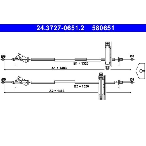 Seilzug, Feststellbremse ATE 24.3727-0651.2 f&uuml;r FORD, hinten