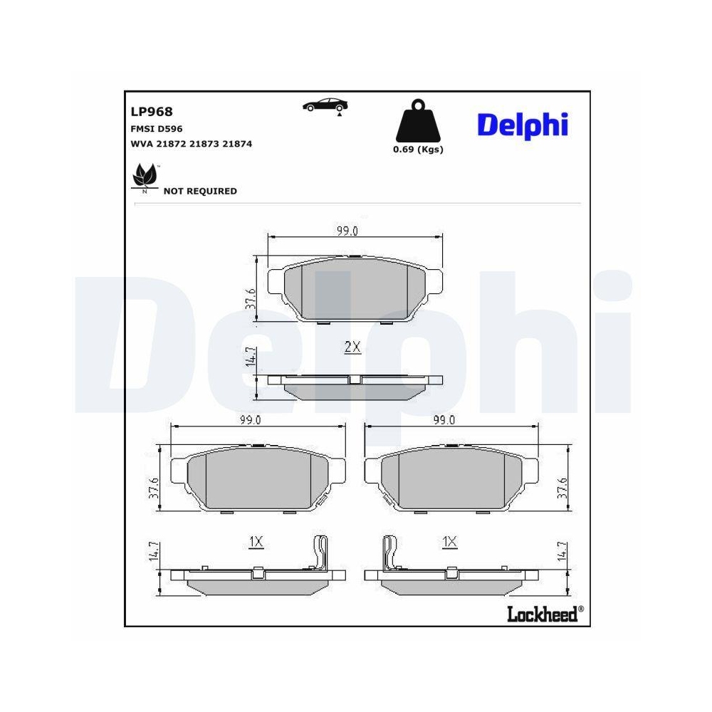 DELPHI LP968 Bremsbelagsatz, Scheibenbremse f&uuml;r MITSUBISHI PROTON, Hinterachse