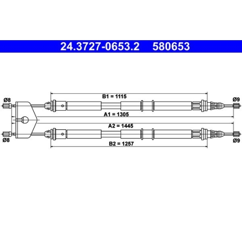 Seilzug, Feststellbremse ATE 24.3727-0653.2 f&uuml;r FORD MAZDA, hinten