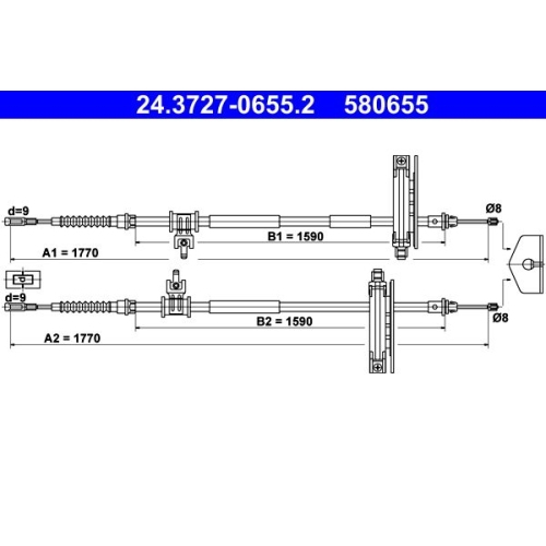 Seilzug, Feststellbremse ATE 24.3727-0655.2 f&uuml;r FORD, hinten