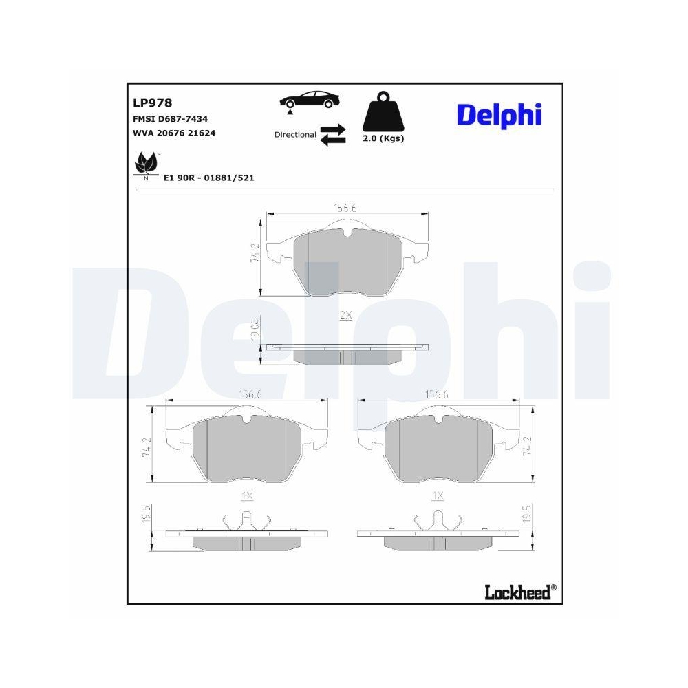 DELPHI LP978 Bremsbelagsatz, Scheibenbremse für FORD SEAT VW, Vorderachse