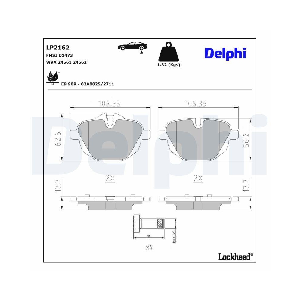 DELPHI LP2162 Bremsbelagsatz, Scheibenbremse für BMW BMW (BRILLIANCE)