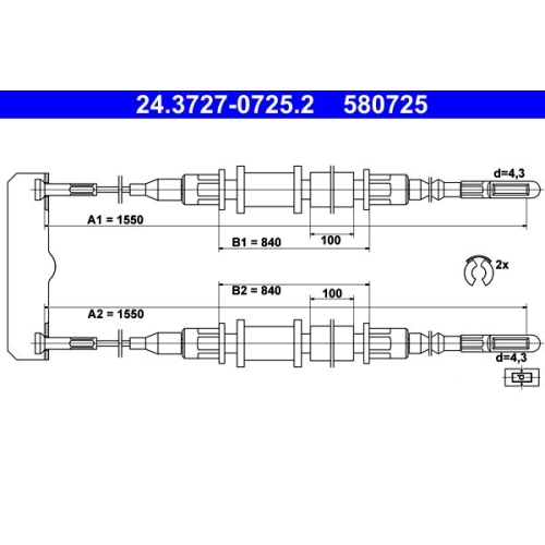 Seilzug, Feststellbremse ATE 24.3727-0725.2 f&uuml;r OPEL VAUXHALL, hinten