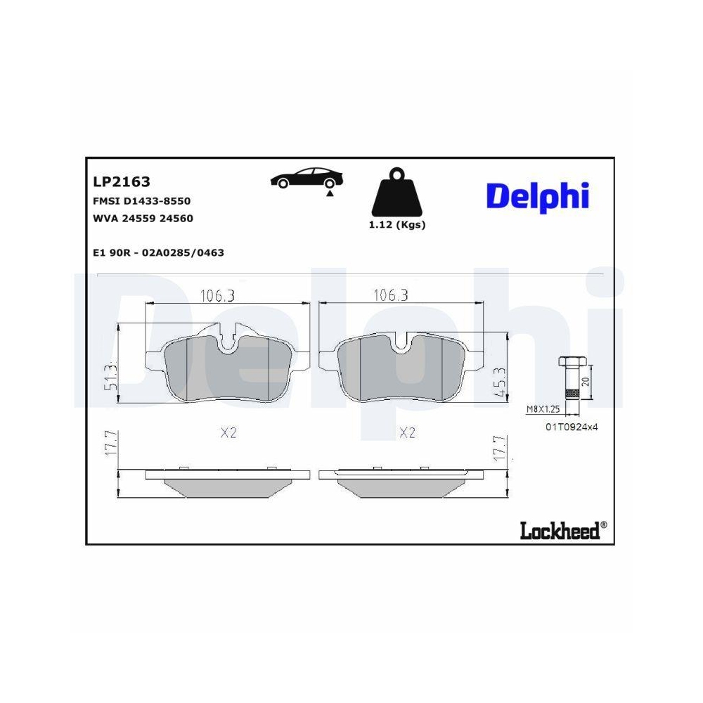 DELPHI LP2163 Bremsbelagsatz, Scheibenbremse f&uuml;r BMW, Hinterachse