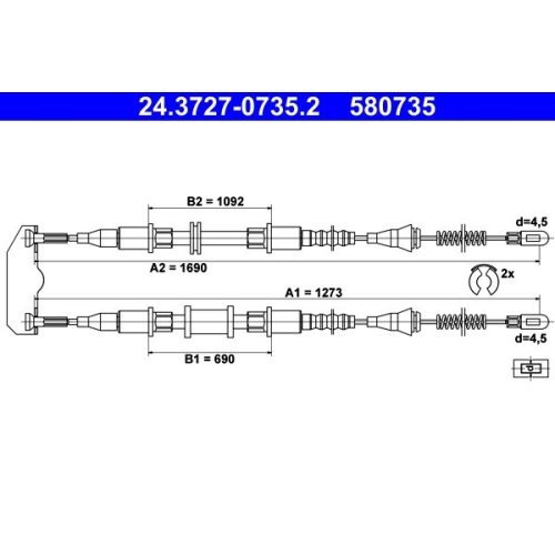Seilzug, Feststellbremse ATE 24.3727-0735.2 für OPEL VAUXHALL, hinten