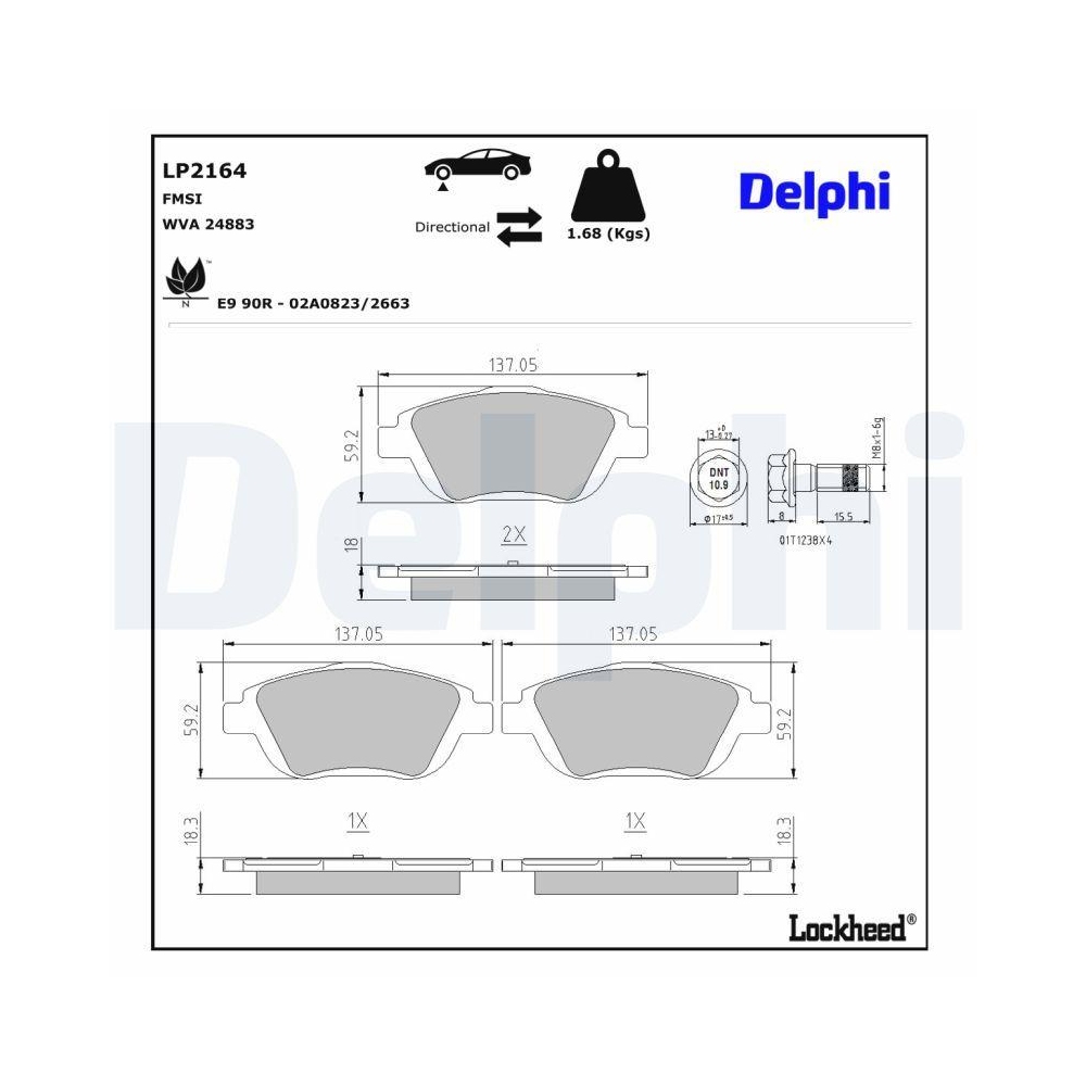 DELPHI LP2164 Bremsbelagsatz, Scheibenbremse f&uuml;r CITRO&Euml;N OPEL PEUGEOT VAUXHALL