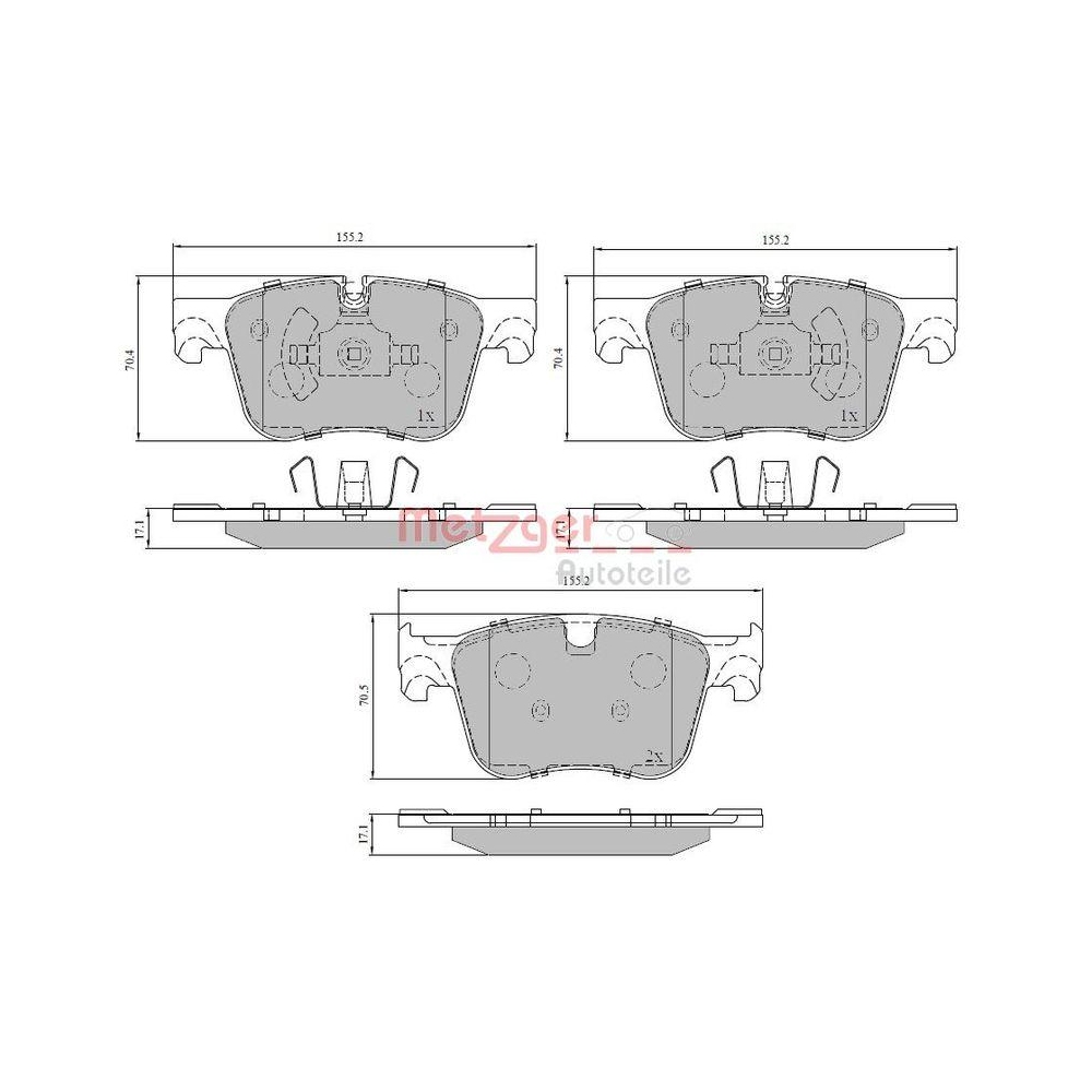 Bremsbelagsatz, Scheibenbremse METZGER 1170850 f&uuml;r CITRO&Euml;N PEUGEOT, Vorderachse