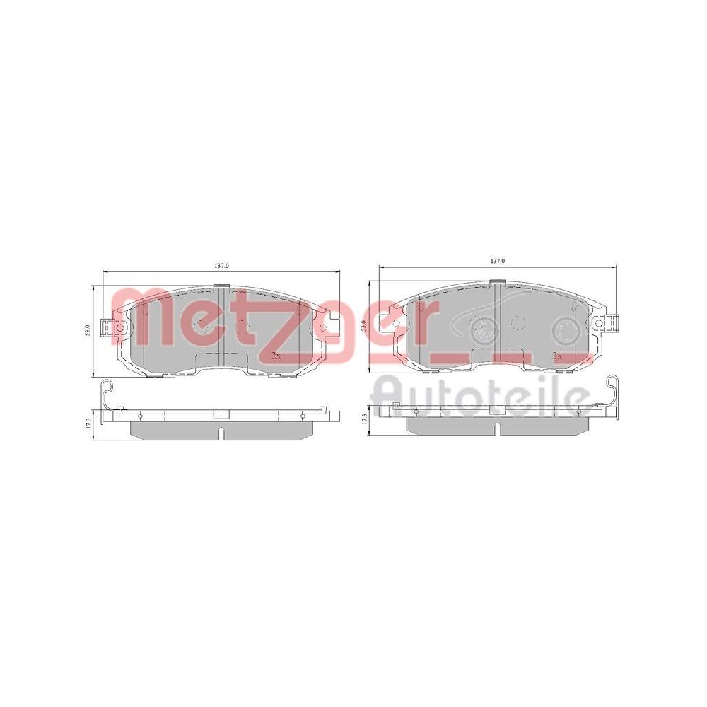 Bremsbelagsatz, Scheibenbremse METZGER 1170851 f&uuml;r NISSAN, Vorderachse