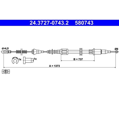 Seilzug, Feststellbremse ATE 24.3727-0743.2 für OPEL VAUXHALL, hinten links