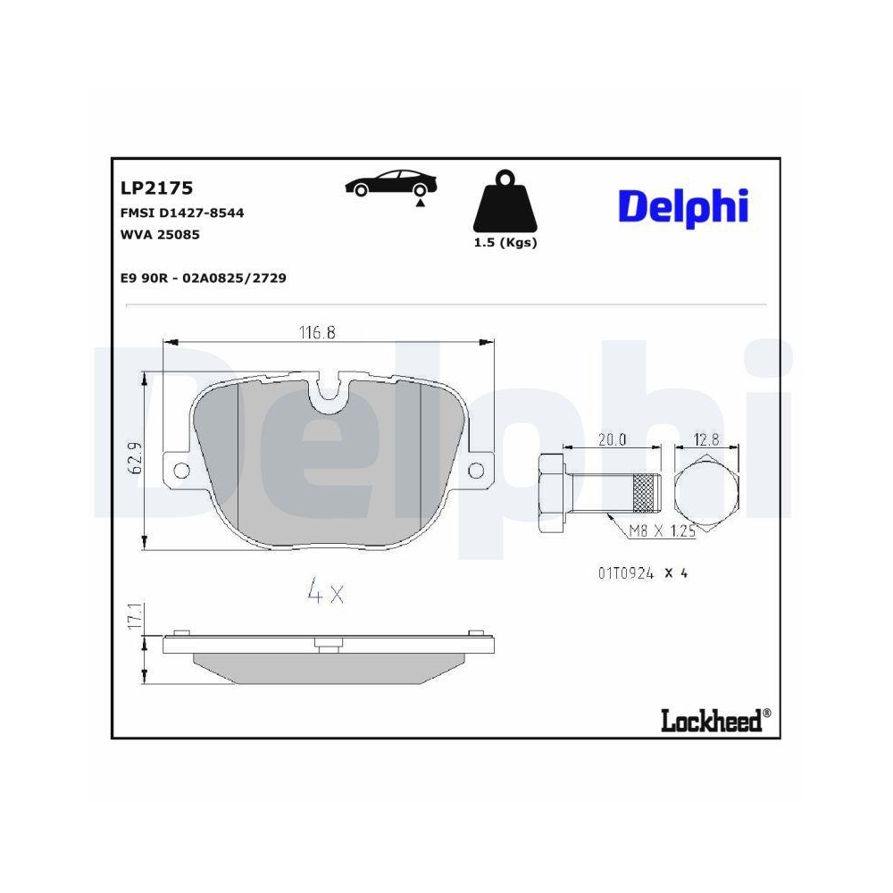 DELPHI LP2175 Bremsbelagsatz, Scheibenbremse f&uuml;r LAND ROVER, Hinterachse
