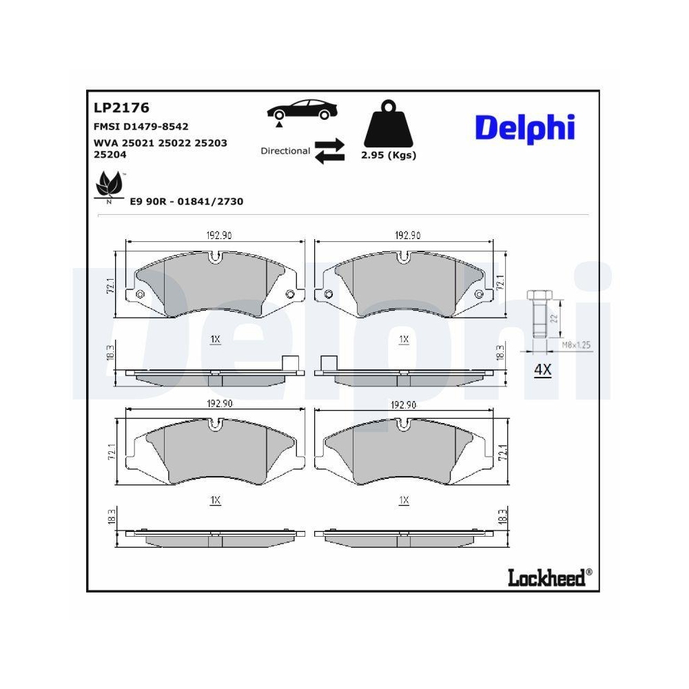 DELPHI LP2176 Bremsbelagsatz, Scheibenbremse f&uuml;r LAND ROVER, Vorderachse