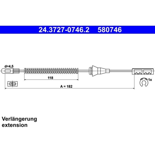 Seilzug, Feststellbremse ATE 24.3727-0746.2 für OPEL VAUXHALL, hinten